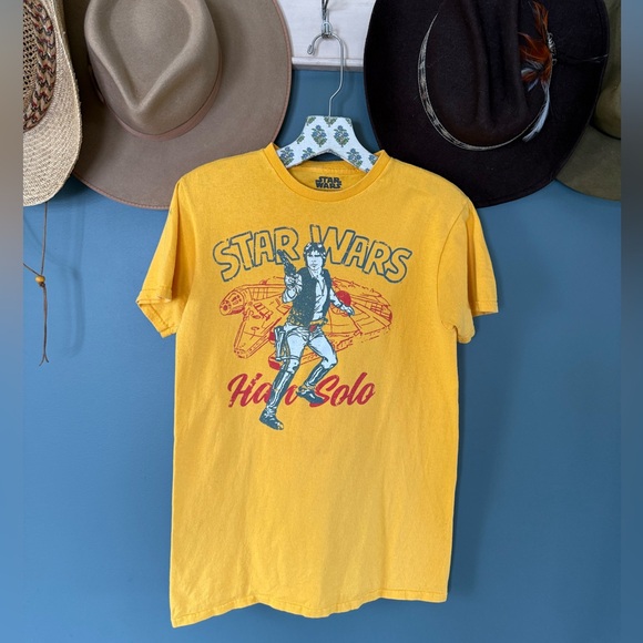 Vintage Star Wars Han Solo Disney mustard yellow tee sz small - Picture 1 of 5